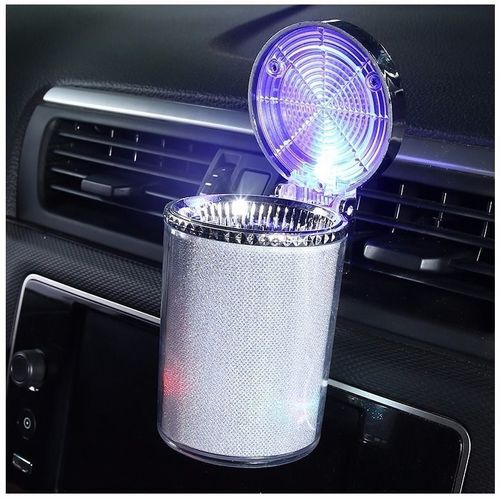 Smart LED Airtight Ashtray - Dual Mount for Cup Holder & Air Vent, Spill-Proof with Night Light