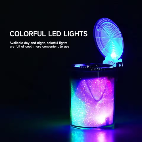 Smart LED Airtight Ashtray - Dual Mount for Cup Holder & Air Vent, Spill-Proof with Night Light