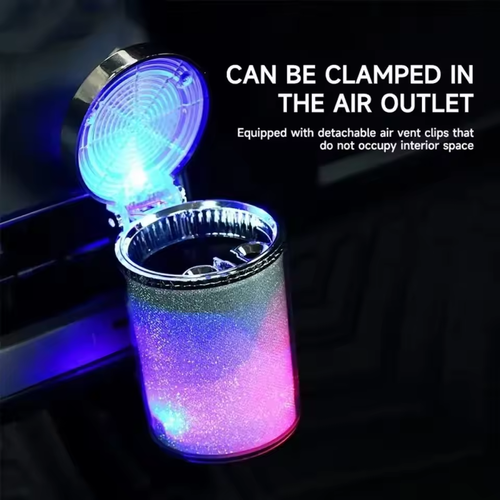 Smart LED Airtight Ashtray - Dual Mount for Cup Holder & Air Vent, Spill-Proof with Night Light