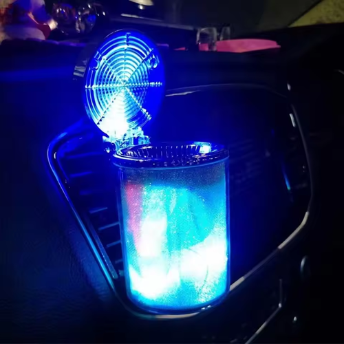 Smart LED Airtight Ashtray - Dual Mount for Cup Holder & Air Vent, Spill-Proof with Night Light