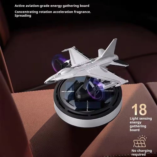 Solar-Powered Fighter Jet Air Freshener with 54 Diffusing Holes for Essential Oils - Car Dashboard Decor