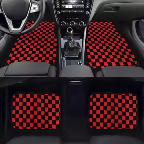 4PCS Universal Checkered Floor Mats - Anti-slip Waterproof Easy-clean Car Mats for All Vehicles