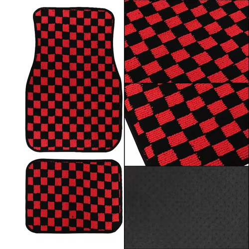 4PCS Universal Checkered Floor Mats - Anti-slip Waterproof Easy-clean Car Mats for All Vehicles
