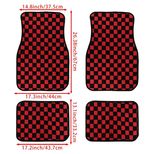 4PCS Universal Checkered Floor Mats - Anti-slip Waterproof Easy-clean Car Mats for All Vehicles