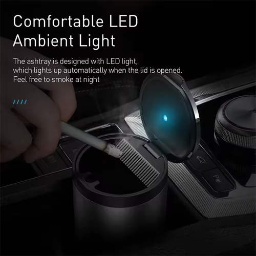 LED Aluminum Flame-retardant Smokeless Ashtray with Silent Push-open Lid for Car Home Camping