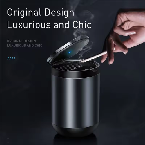 LED Aluminum Flame-retardant Smokeless Ashtray with Silent Push-open Lid for Car Home Camping