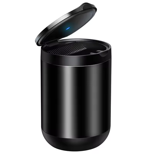 LED Aluminum Flame-retardant Smokeless Ashtray with Silent Push-open Lid for Car Home Camping