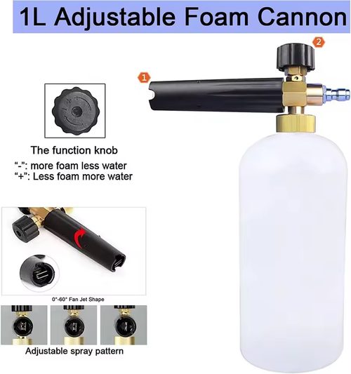 1L Adjustable Pressure Foam Gun with 1-4 Quick Connector for Car Washing