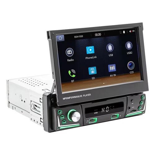 7 Retractable Display Car Radio with Wireless CarPlay Android Auto HD Video