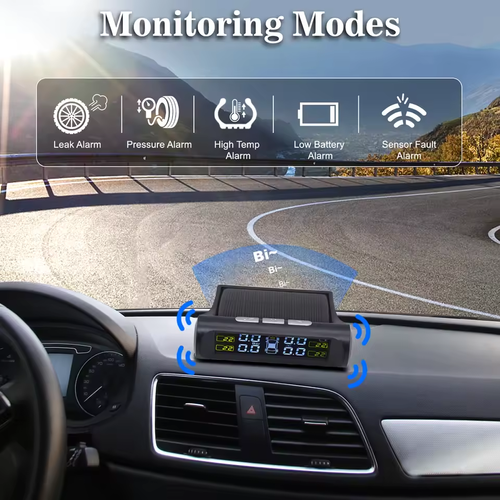 Solar-Powered TPMS with 4-Wheel Internal-External Sensors Real-Time Monitoring