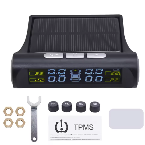 Solar-Powered TPMS with 4-Wheel Internal-External Sensors Real-Time Monitoring