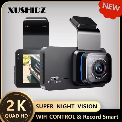 3-Channel 2K WIFI Dash Cam with 24H Parking Motion Detection Night Vision 4-Way Recording