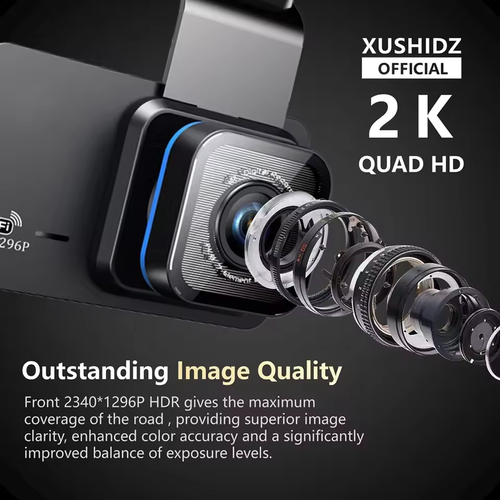 3-Channel 2K WIFI Dash Cam with 24H Parking Motion Detection Night Vision 4-Way Recording