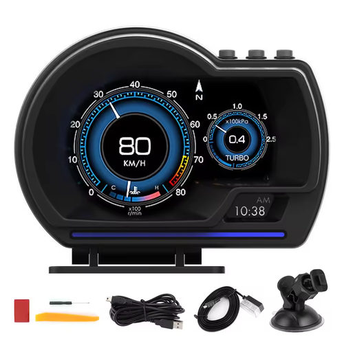 OBD2+GPS Digital Head-Up Display with Speed Warning Turbo RPM Alarm Night Vision