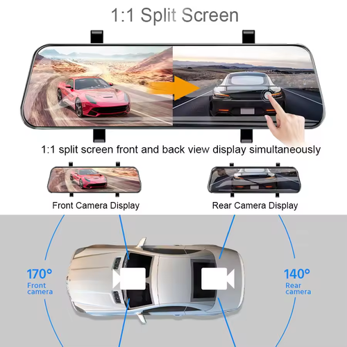 2.5K Mirror Dashcam with 1440P GPS 24H Parking WiFi Recording Black Box