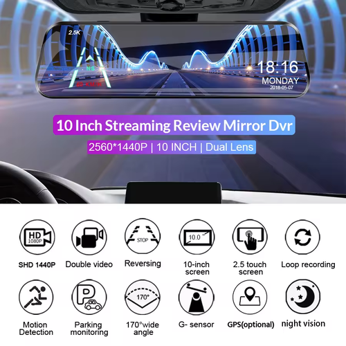 2.5K Mirror Dashcam with 1440P GPS 24H Parking WiFi Recording Black Box