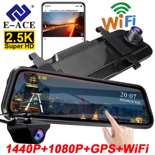 2.5K Mirror Dashcam with 1440P GPS 24H Parking WiFi Recording Black Box