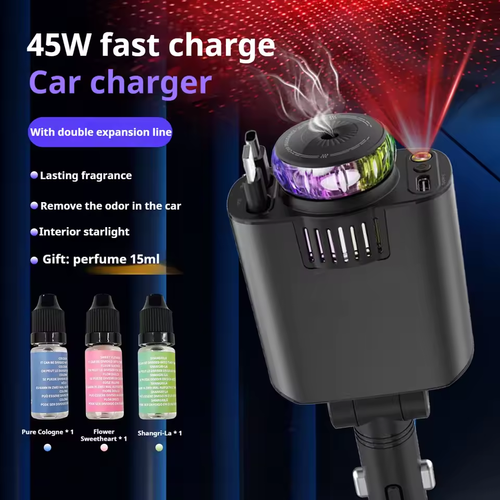 5-in-1 Car Accessory with 45W Fast Charger Aroma Diffuser Starry Sky LED Lights
