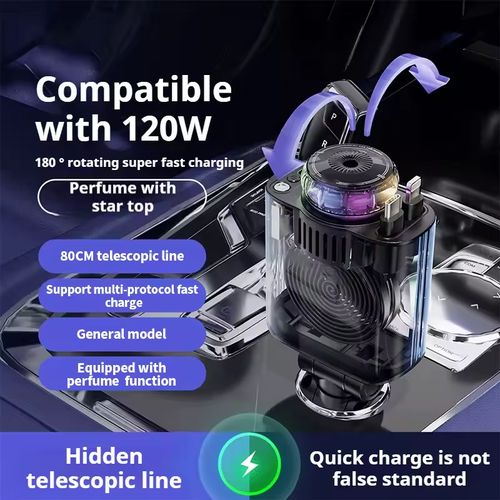 5-in-1 Car Accessory with 45W Fast Charger Aroma Diffuser Starry Sky LED Lights
