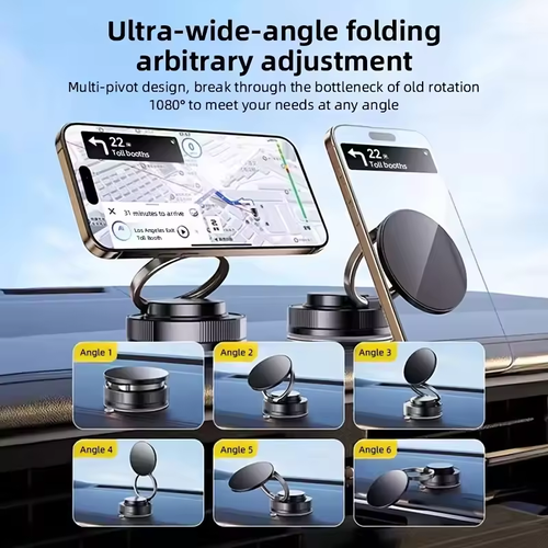 Vacuum Magnetic Folding Phone Stand Double Suction Cups 360° Rotation for Glass-Tile-Metal
