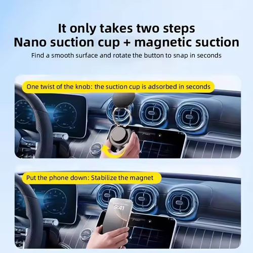Vacuum Magnetic Folding Phone Stand Double Suction Cups 360° Rotation for Glass-Tile-Metal