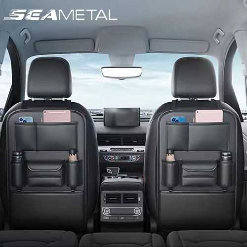 Car Seat Back Organizer with 6 Pockets Cup Holder and Anti-Kick Pad for Snacks Drinks Tissues Keep Rear Seat Clean