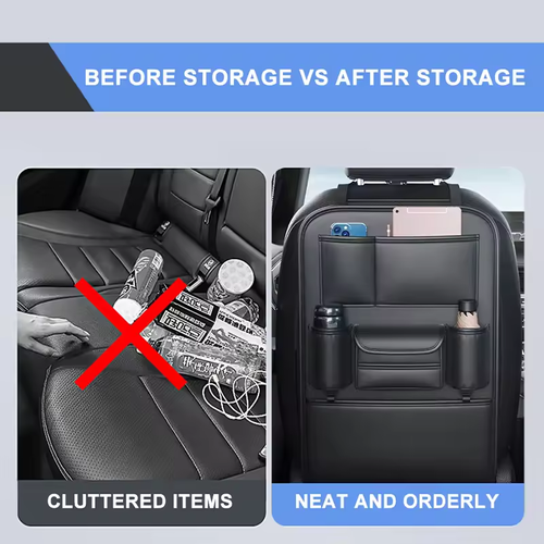 Car Seat Back Organizer with 6 Pockets Cup Holder and Anti-Kick Pad for Snacks Drinks Tissues Keep Rear Seat Clean