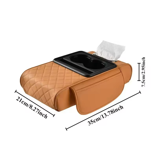 4-in-1 Car Armrest Pad | 7.5cm Thick Memory Foam | Tissue Cup Holder + Storage Pouch | Elbow Support