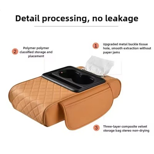 4-in-1 Car Armrest Pad | 7.5cm Thick Memory Foam | Tissue Cup Holder + Storage Pouch | Elbow Support