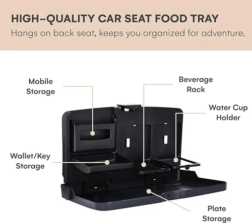 Car Back Seat Tray! Foldable Table + Desk + Tray | Anti-Slip & Spill-Proof