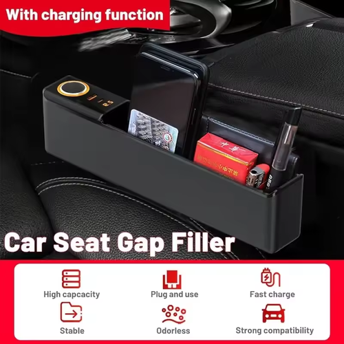 52W Car Seat Gap Filler Organizer with Removable Charging Base Phone Storage Box
