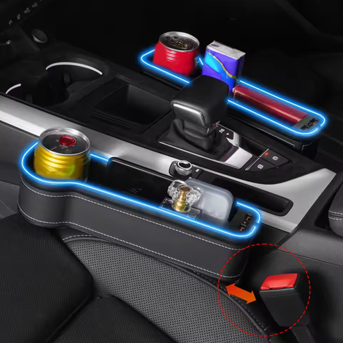 Car Crevice Storage Box Dual USB Charger LED Light Seat Gap Organizer for Phone Bottles Cards​（Buy one, get one free）