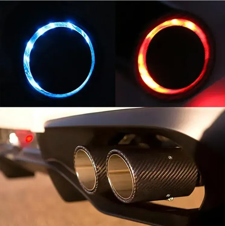 🚗LED Flaming Luminous Universal Car Modified Carbon Fiber Tail pipes💥