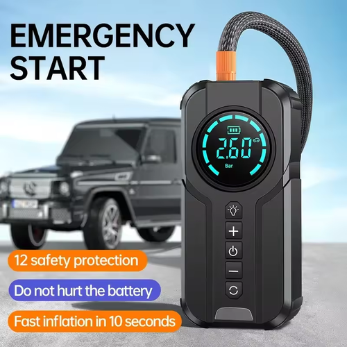 6000mAh 4-in-1 Car Emergency Power Bank with Air Pump, Light & Jump Starter