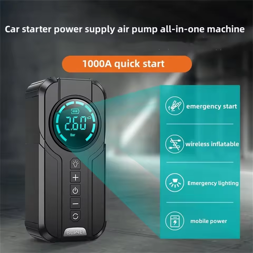 6000mAh 4-in-1 Car Emergency Power Bank with Air Pump, Light & Jump Starter