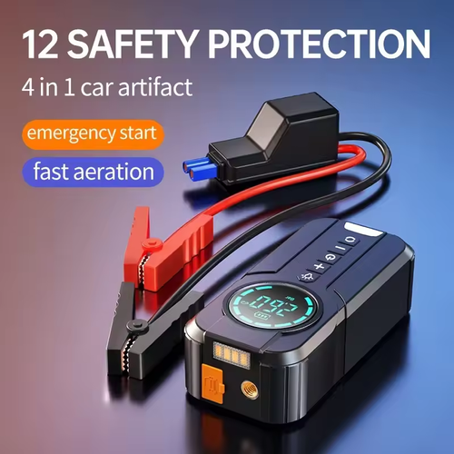 6000mAh 4-in-1 Car Emergency Power Bank with Air Pump, Light & Jump Starter