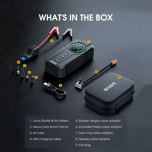 6000mAh 4-in-1 Car Emergency Power Bank with Air Pump, Light & Jump Starter
