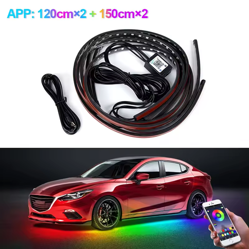 4Pcs IP68 Waterproof 16M RGB LED Car Chassis Light Strip with 30 Dynamic Modes & APP Control