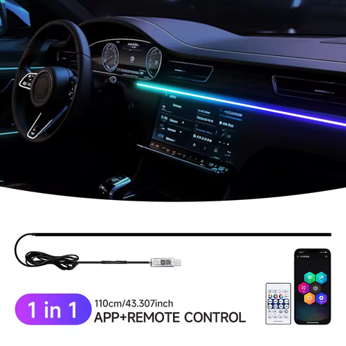 APP Remote 64-Color RGB Car LED Ambient Light 110cm Hidden Acrylic Strips