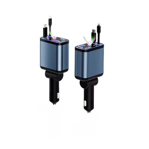 120W 4-in-1 PD QC3.0 Car Charger with Purple Starry Cigar Lighter for iPhone15-14