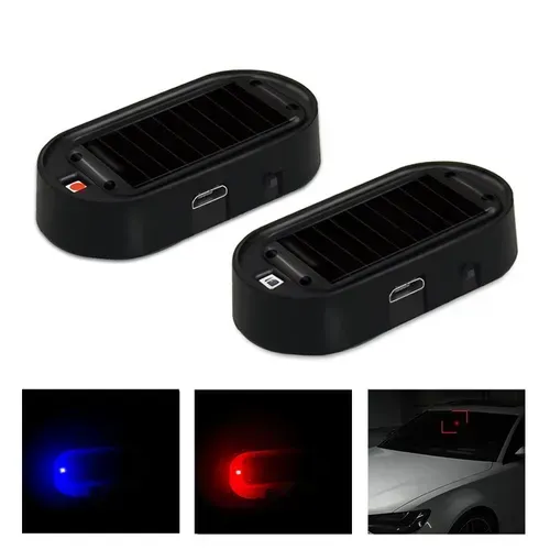 2-Pack Solar-powered Simulated Anti-theft Alarm Lights - Red & Blue with Siren & Strobe