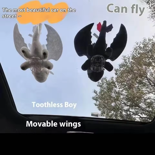 🔥 Cross-border Bestseller  2PCS Flying Dragon Car Roof Dolls Black+White 20cm with Clip Base Wind-Fluttering Wings Car Decor