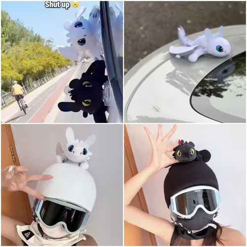 🔥 Cross-border Bestseller  2PCS Flying Dragon Car Roof Dolls Black+White 20cm with Clip Base Wind-Fluttering Wings Car Decor