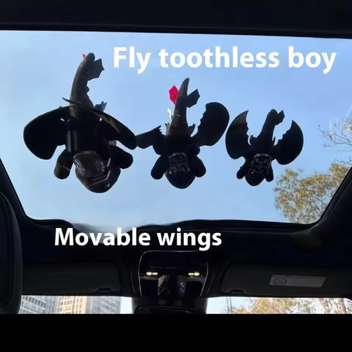 🔥 Cross-border Bestseller  2PCS Flying Dragon Car Roof Dolls Black+White 20cm with Clip Base Wind-Fluttering Wings Car Decor