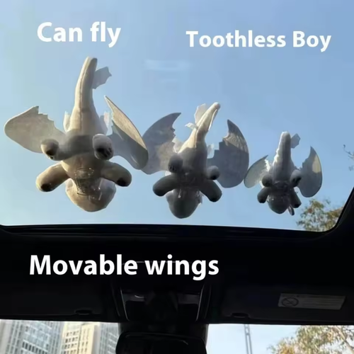 🔥 Cross-border Bestseller  2PCS Flying Dragon Car Roof Dolls Black+White 20cm with Clip Base Wind-Fluttering Wings Car Decor