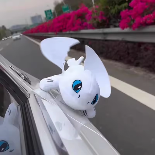 🔥 Cross-border Bestseller  2PCS Flying Dragon Car Roof Dolls Black+White 20cm with Clip Base Wind-Fluttering Wings Car Decor