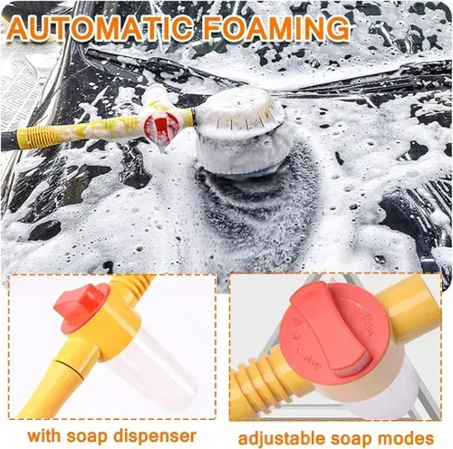 Automatic Rotary Car Wash Foam Brush – Long Handle Chenille Mop Kit for Effortless Cleaning