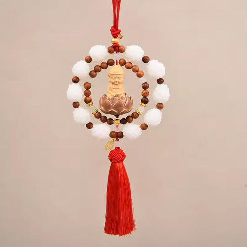 Car Hanging Car Single or Double Ring Ornaments Car Rearview Pendant Good Luck Boxwood Small Buddha Pendant Bodhi Lotus Tassel