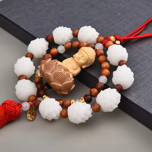 Car Hanging Car Single or Double Ring Ornaments Car Rearview Pendant Good Luck Boxwood Small Buddha Pendant Bodhi Lotus Tassel