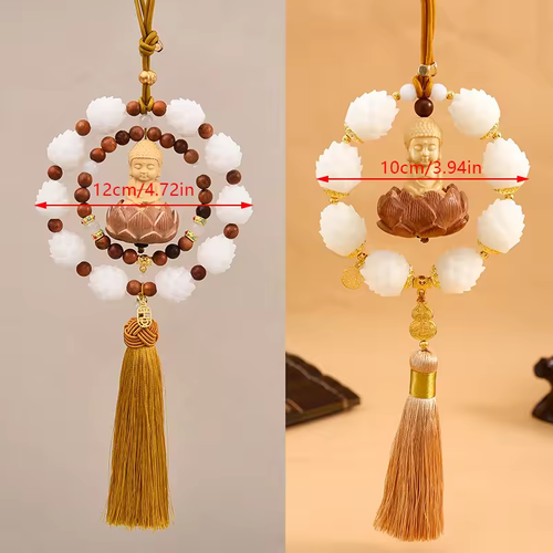 Car Hanging Car Single or Double Ring Ornaments Car Rearview Pendant Good Luck Boxwood Small Buddha Pendant Bodhi Lotus Tassel